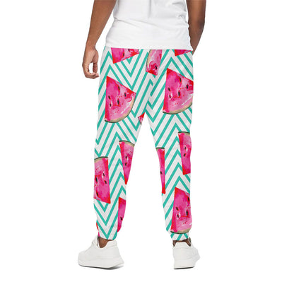 Teal Chevron Watermelon Pattern Print Cotton Pants
