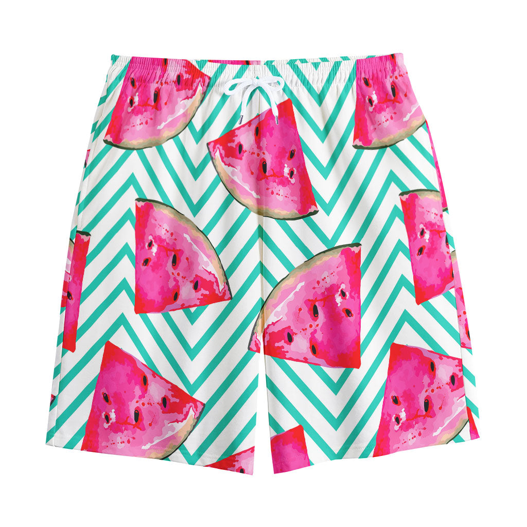 Teal Chevron Watermelon Pattern Print Cotton Shorts