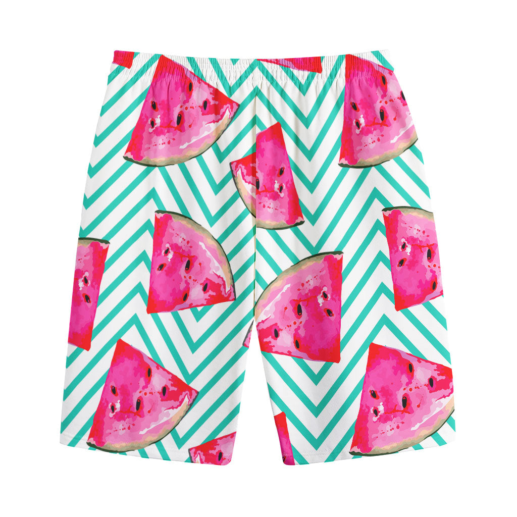 Teal Chevron Watermelon Pattern Print Cotton Shorts
