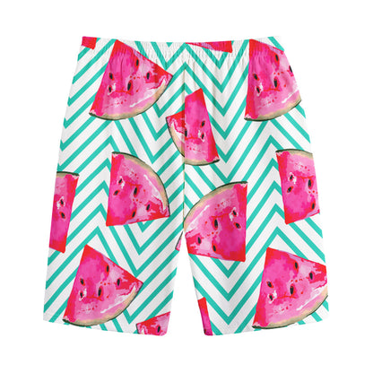 Teal Chevron Watermelon Pattern Print Cotton Shorts