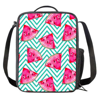 Teal Chevron Watermelon Pattern Print Crossbody Lunch Bag