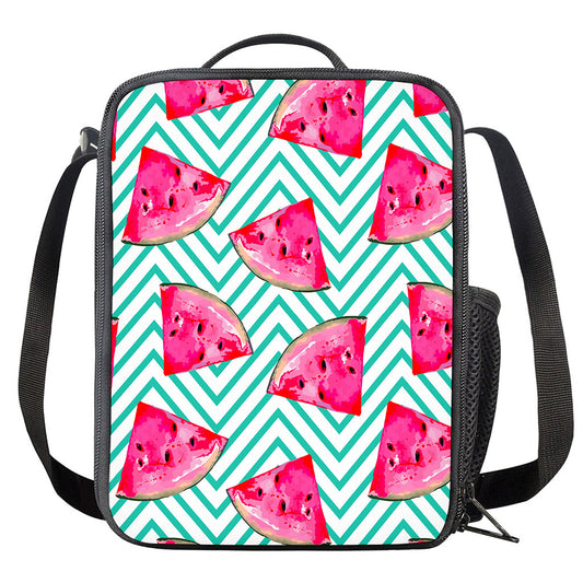 Teal Chevron Watermelon Pattern Print Crossbody Lunch Bag