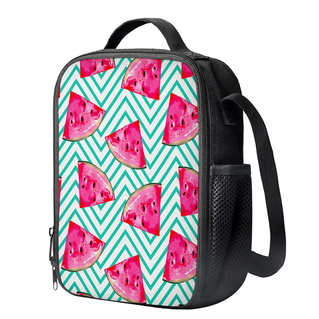 Teal Chevron Watermelon Pattern Print Crossbody Lunch Bag