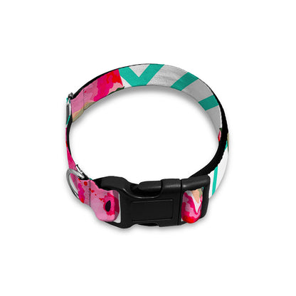 Teal Chevron Watermelon Pattern Print Dog Collar