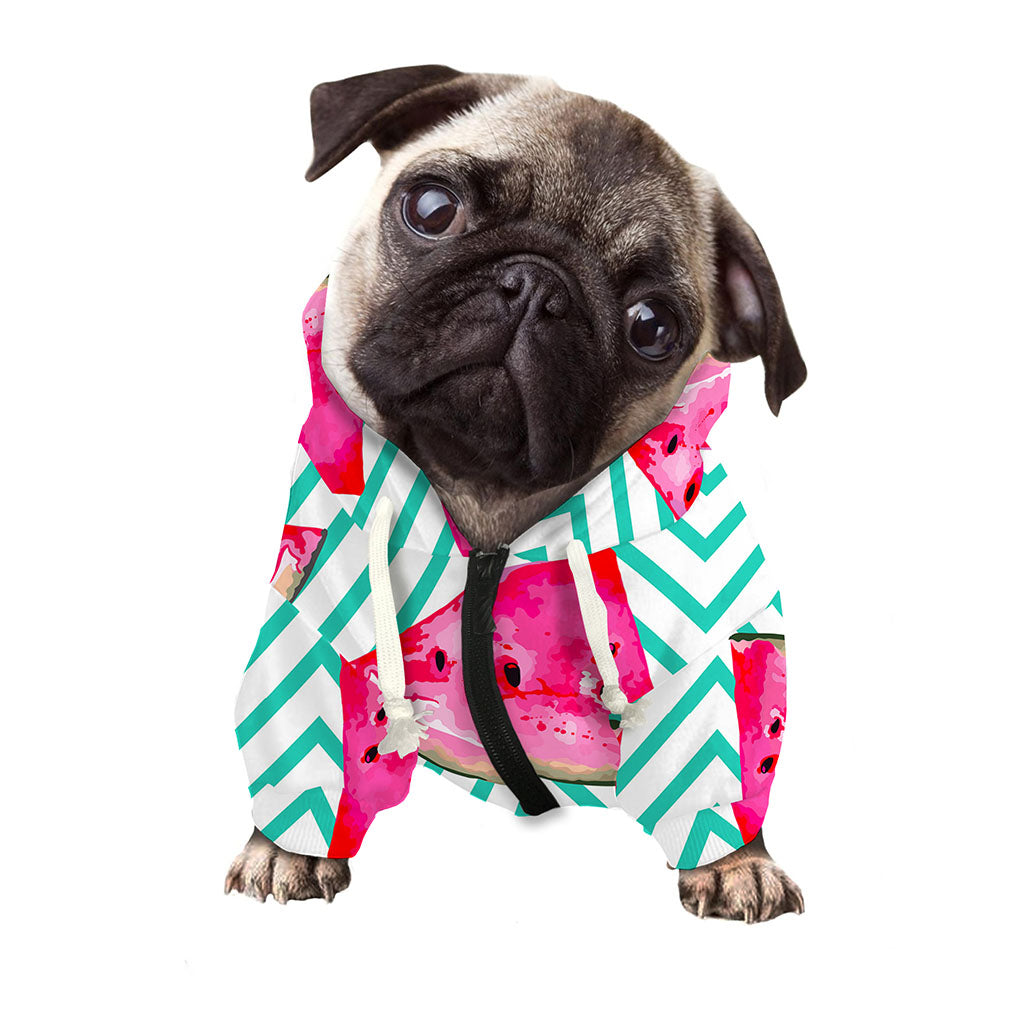 Teal Chevron Watermelon Pattern Print Dog Zip Up Hoodie