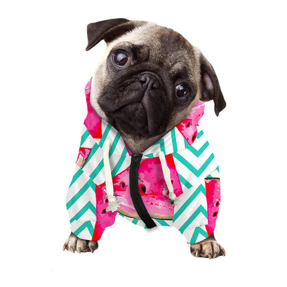 Teal Chevron Watermelon Pattern Print Dog Zip Up Hoodie