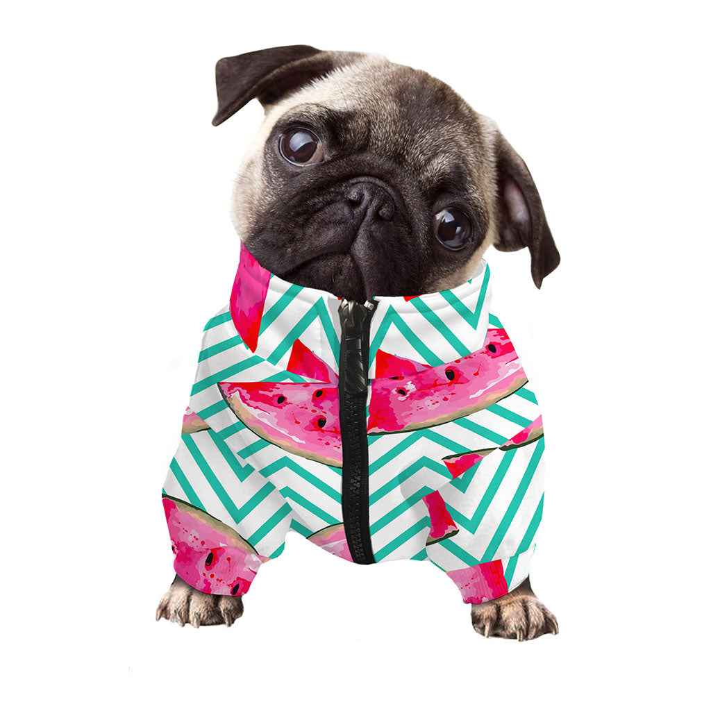 Teal Chevron Watermelon Pattern Print Dog Zip Up Jacket