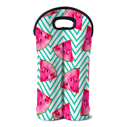 Teal Chevron Watermelon Pattern Print Double Neoprene Wine Tote