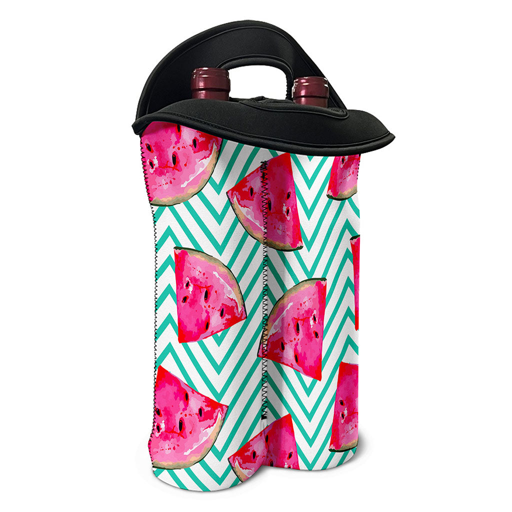 Teal Chevron Watermelon Pattern Print Double Neoprene Wine Tote