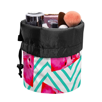 Teal Chevron Watermelon Pattern Print Drawstring Makeup Bag