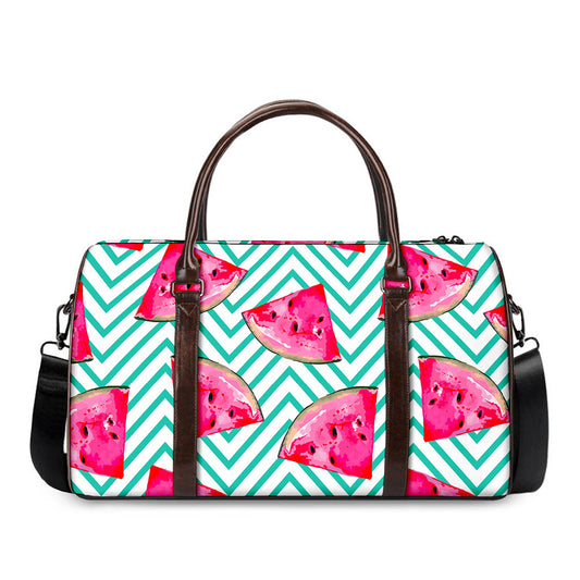 Teal Chevron Watermelon Pattern Print Duffle Bag