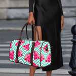 Teal Chevron Watermelon Pattern Print Duffle Bag