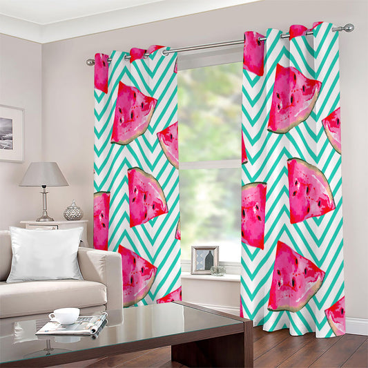 Teal Chevron Watermelon Pattern Print Extra Wide Grommet Curtains