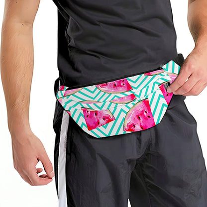 Teal Chevron Watermelon Pattern Print Fanny Pack