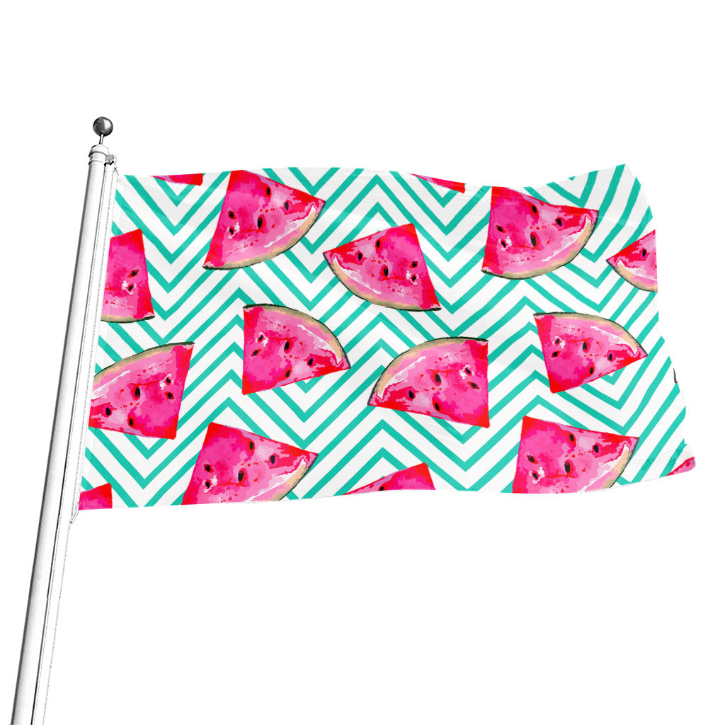 Teal Chevron Watermelon Pattern Print Flag