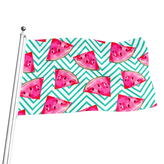 Teal Chevron Watermelon Pattern Print Flag