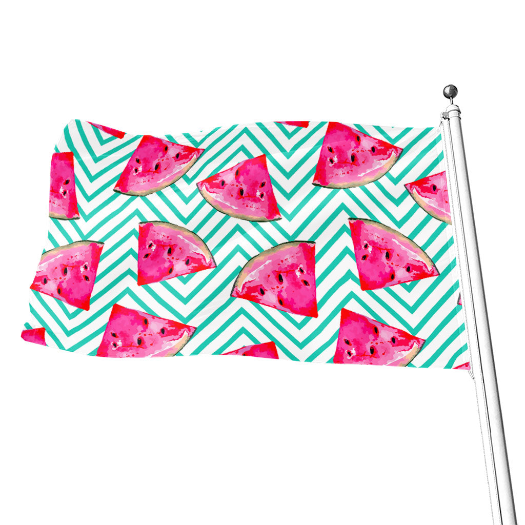Teal Chevron Watermelon Pattern Print Flag