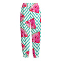 Teal Chevron Watermelon Pattern Print Fleece Lined Knit Pants