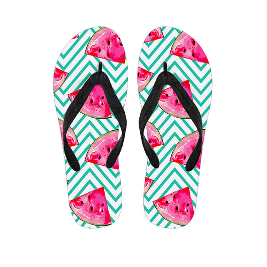 Teal Chevron Watermelon Pattern Print Flip Flops