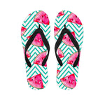 Teal Chevron Watermelon Pattern Print Flip Flops