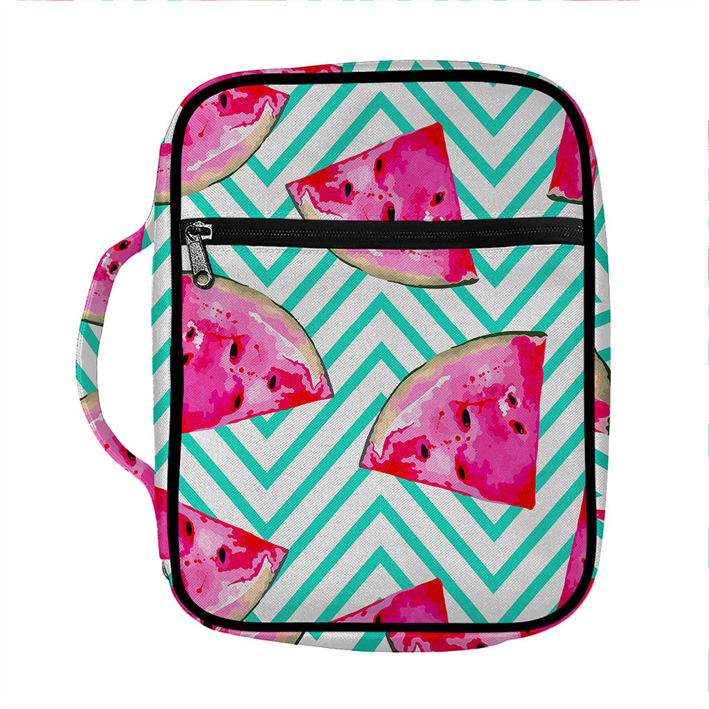 Teal Chevron Watermelon Pattern Print Front Pocket Bible Bag