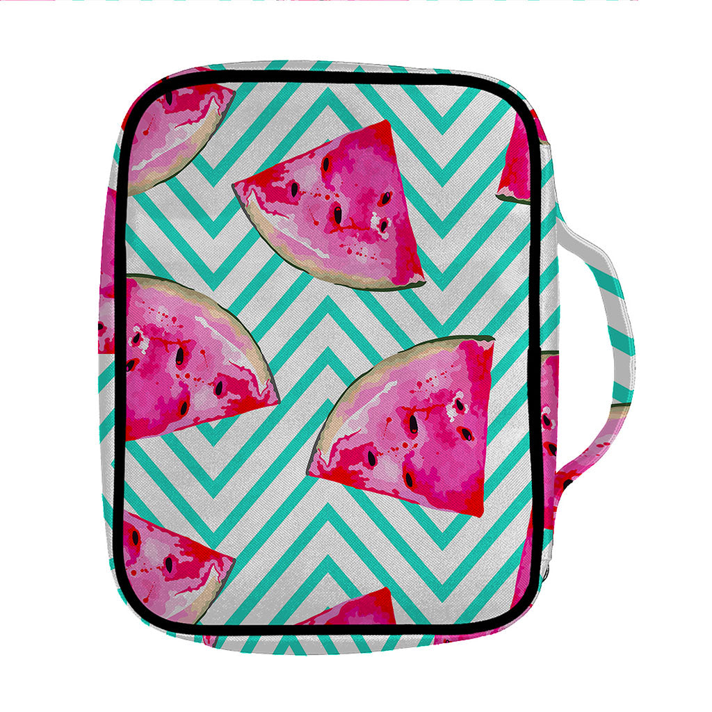 Teal Chevron Watermelon Pattern Print Front Pocket Bible Bag