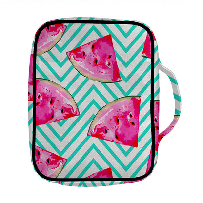 Teal Chevron Watermelon Pattern Print Front Pocket Bible Bag