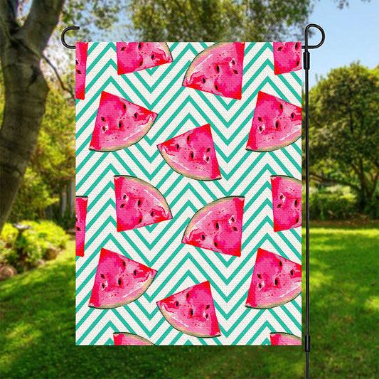 Teal Chevron Watermelon Pattern Print Garden Flag