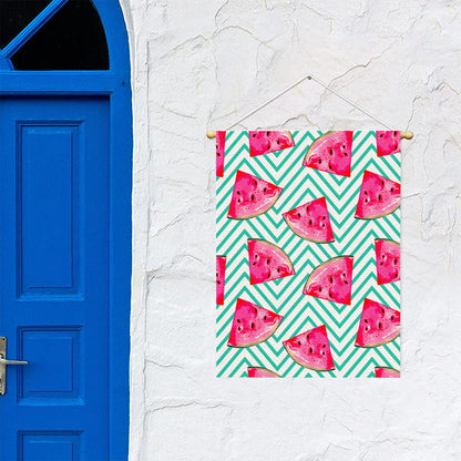 Teal Chevron Watermelon Pattern Print Garden Flag