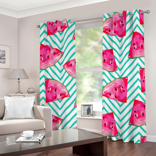 Teal Chevron Watermelon Pattern Print Grommet Curtains