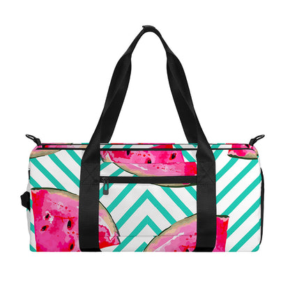 Teal Chevron Watermelon Pattern Print Gym Bag
