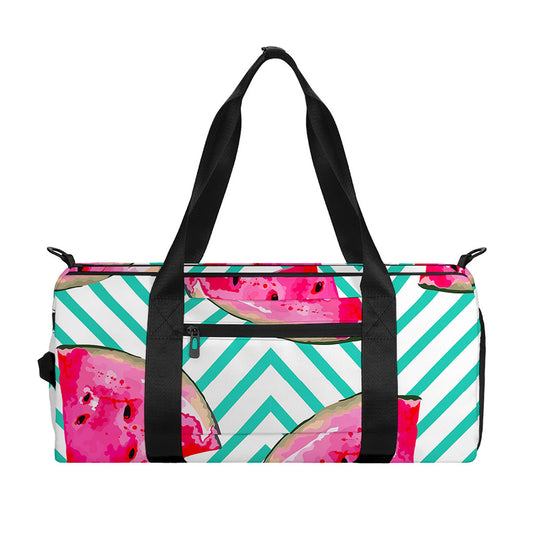 Teal Chevron Watermelon Pattern Print Gym Bag