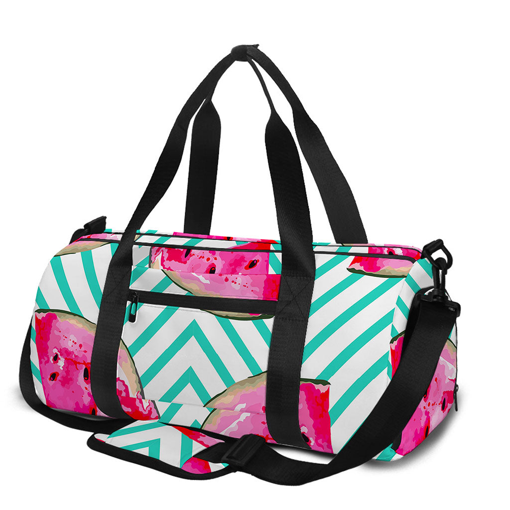 Teal Chevron Watermelon Pattern Print Gym Bag