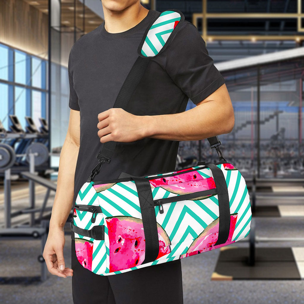 Teal Chevron Watermelon Pattern Print Gym Bag