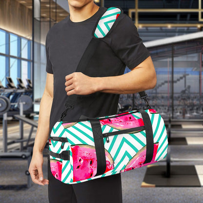 Teal Chevron Watermelon Pattern Print Gym Bag