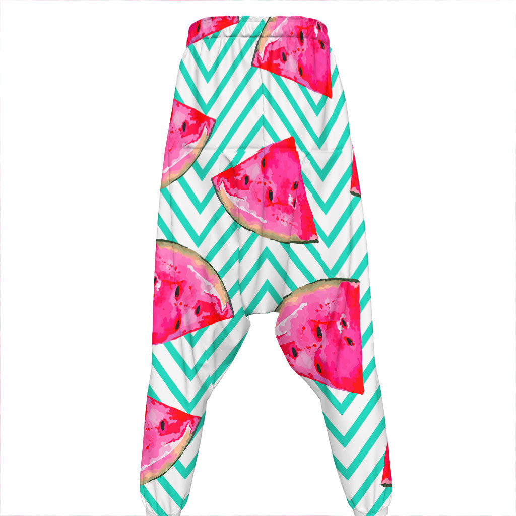 Teal Chevron Watermelon Pattern Print Hammer Pants