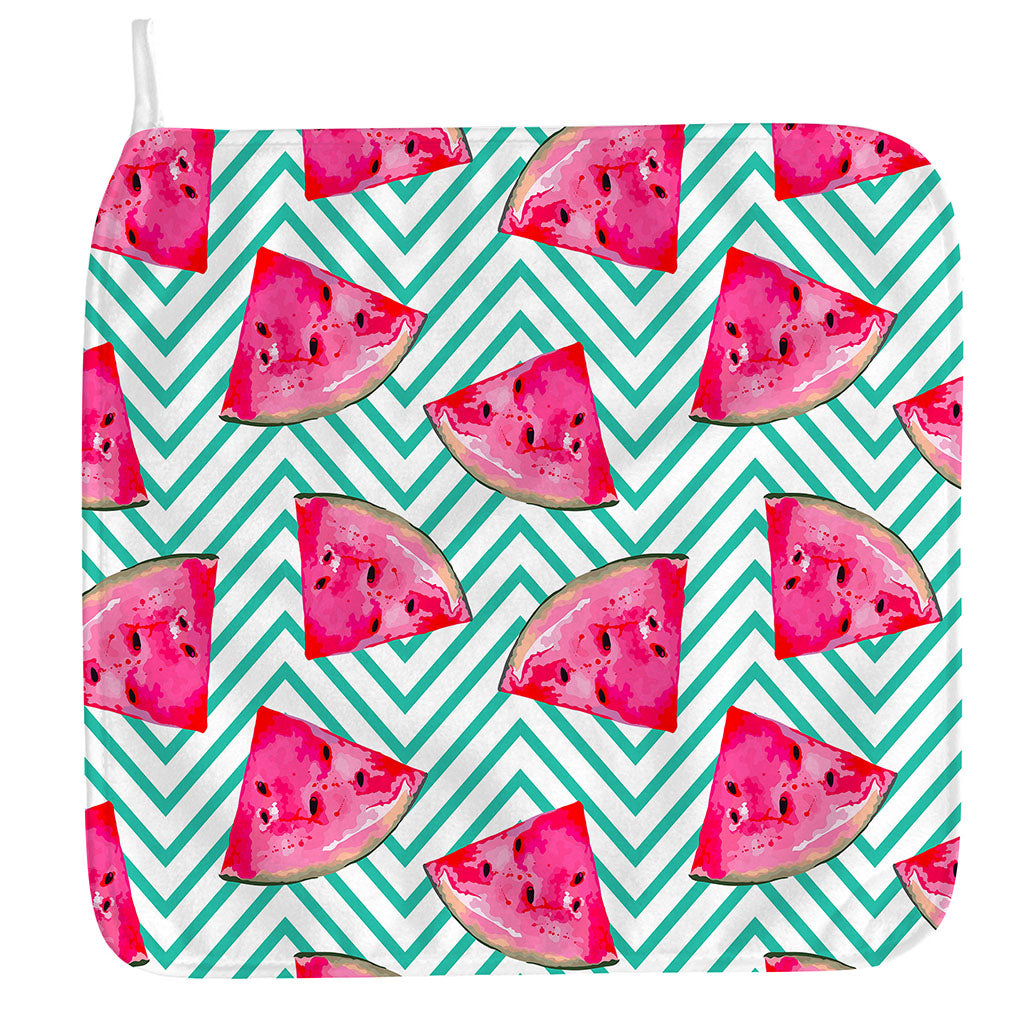 Teal Chevron Watermelon Pattern Print Hand Towel