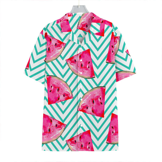 Teal Chevron Watermelon Pattern Print Hawaiian Shirt