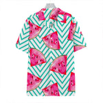 Teal Chevron Watermelon Pattern Print Hawaiian Shirt