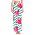 Teal Chevron Watermelon Pattern Print High Slit Maxi Skirt