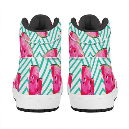 Teal Chevron Watermelon Pattern Print High Top Leather Sneakers