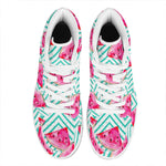 Teal Chevron Watermelon Pattern Print High Top Leather Sneakers