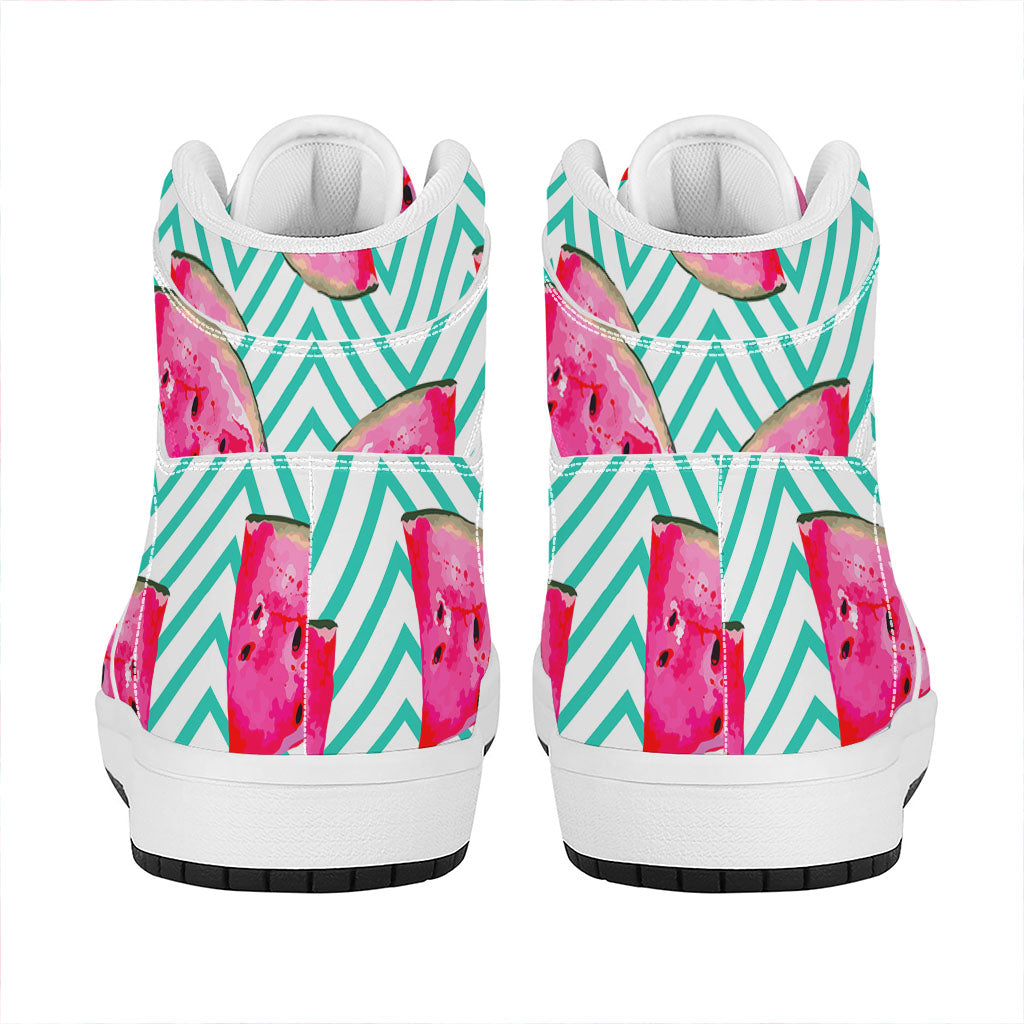 Teal Chevron Watermelon Pattern Print High Top Leather Sneakers