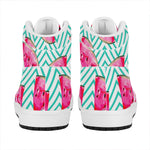 Teal Chevron Watermelon Pattern Print High Top Leather Sneakers