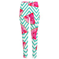 Teal Chevron Watermelon Pattern Print High-Waisted Pocket Leggings
