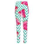 Teal Chevron Watermelon Pattern Print High-Waisted Pocket Leggings