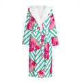 Teal Chevron Watermelon Pattern Print Hooded Bathrobe
