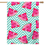 Teal Chevron Watermelon Pattern Print House Flag