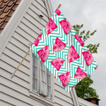 Teal Chevron Watermelon Pattern Print House Flag