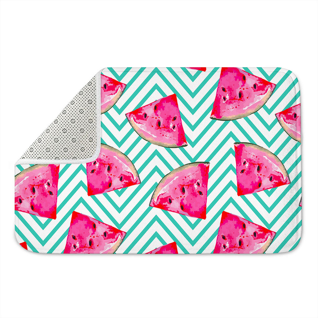 Teal Chevron Watermelon Pattern Print Indoor Door Mat
